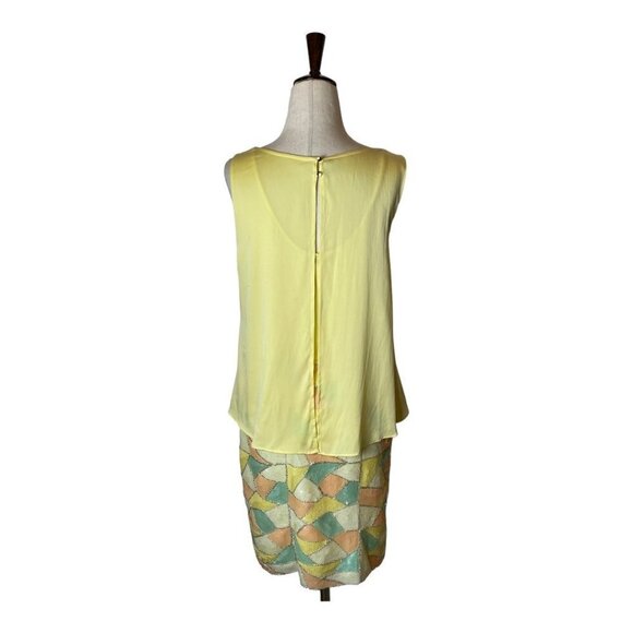 Ali Ro‎ Yellow Silk Tank Overlay Geometric Sequins Skirt Mini Dress Size 4 - Picture 2 of 10